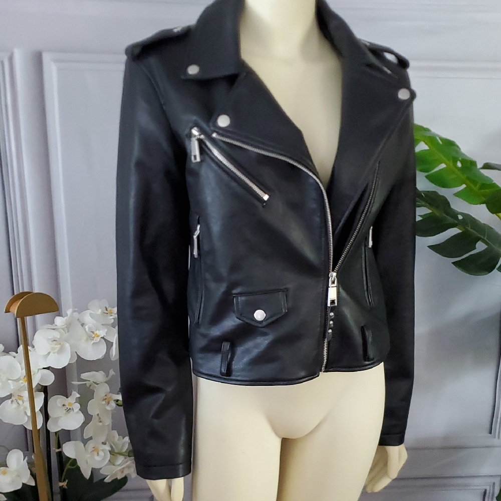 Rebecca Minkoff Womens Black Vegan Leather Moto Jacket M Hot
